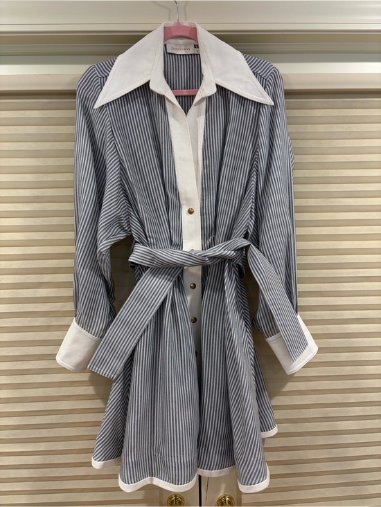 Zimmermann Dresses & Skirts - NWOT Zimmermann Gray Striped Shirt Dress with White Trim, Size AU 2 = M